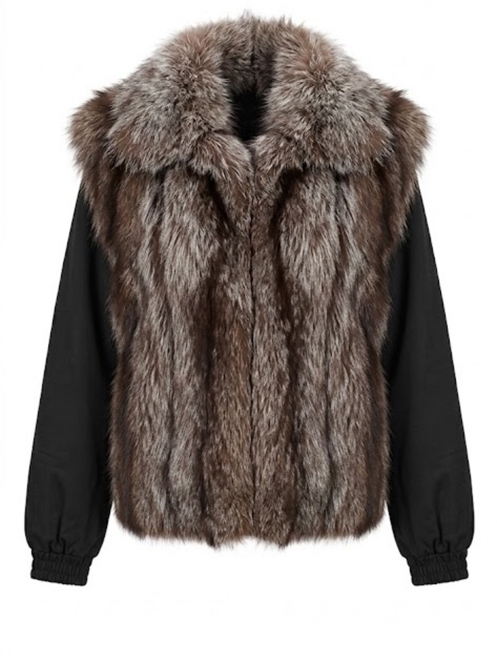 Men's racoon 🦝 Fur Teddy Jacket with Black leather Sleeves - Brown